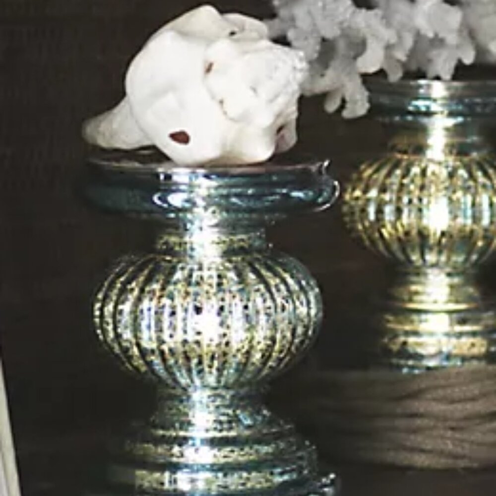 Set of 2 ILLUMINATED Mercury Glass Candle Holder Pedestals w/ Mirror Inserts NIB - Picture 2 of 4